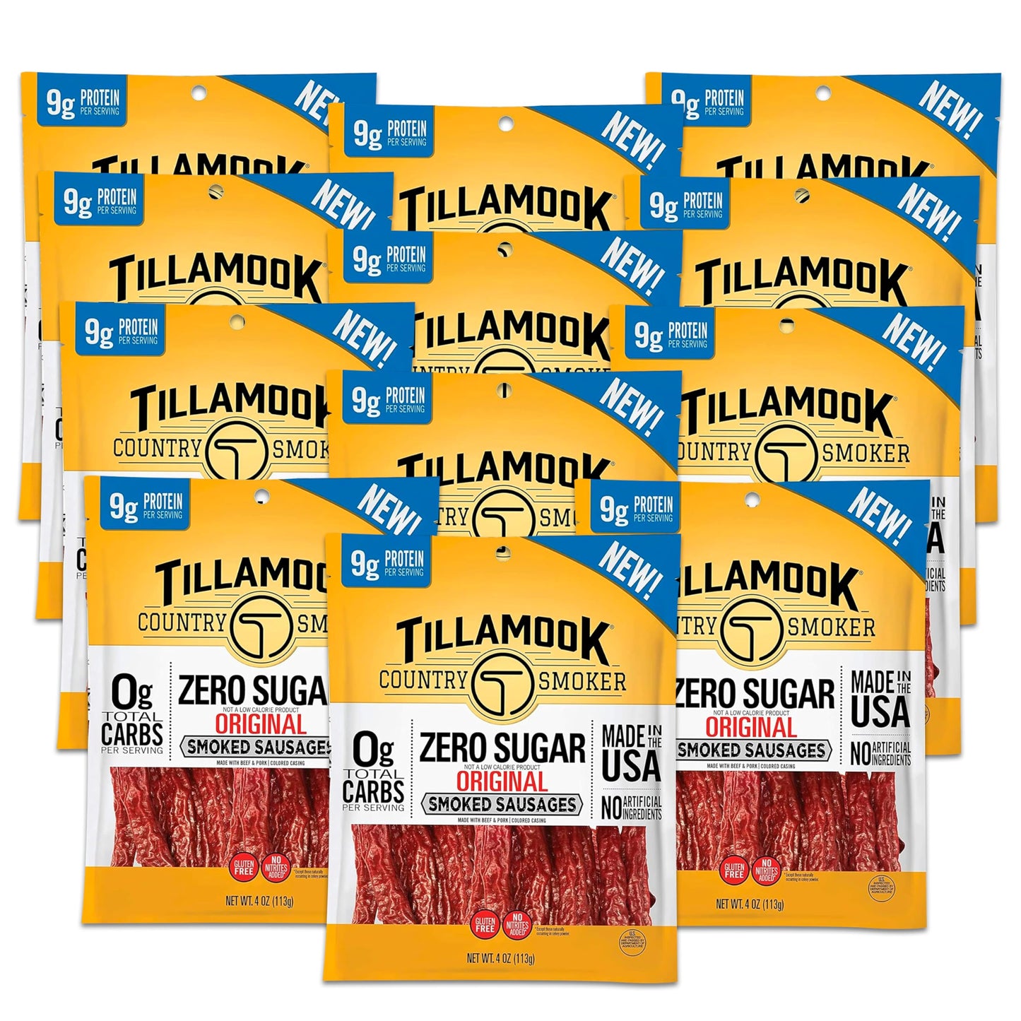 Tillamook Country Smoker Smoked Sausages  Original  Zero Sugar  Gluten Free  4 Ounce (Pack of 12)