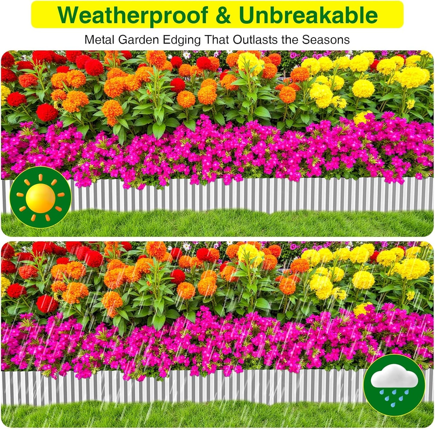MIXC Corrugated Metal Garden Edging, Landscape Border for Lawn, Flower Bed & Paver (Silver, 10 Inch × 25FT)