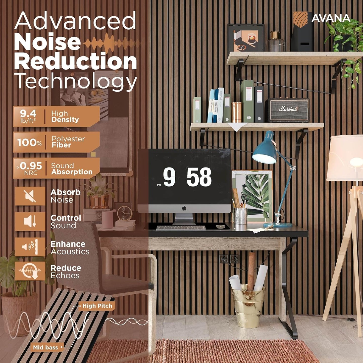 Avana Modern Acoustic Wood Wall Panels – 47.2 X 12.6 Inch Smoke Oak Acoustic Panels 1 PC – Wall Panels For Interior Wall Decor For Homes, Offices, Studios – Sturdy And Durable Wood Panels For Wall