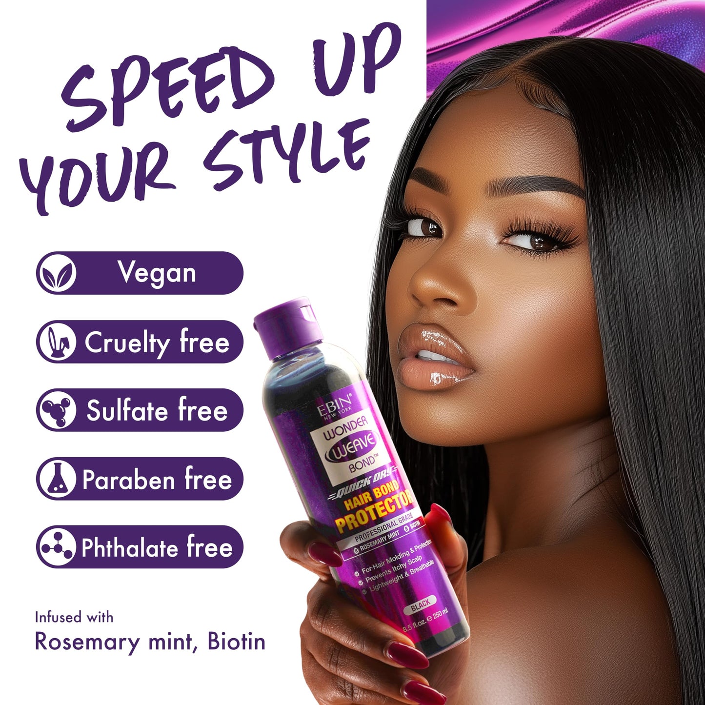 EBIN NEW YORK Wonder Weave Bond Hair Protector (Clear) 8.5 Fl Oz - Quick Dry Protective Shield for Quick Weave - Lightweight, Ro