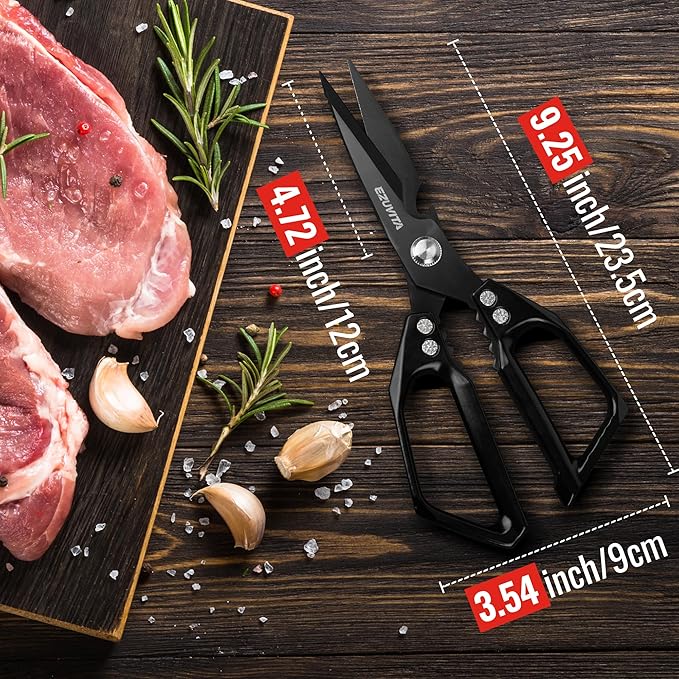 5-in-1 Multifunctional Heavy-Duty Kitchen Scissors with Tweezer, Black All Purpose Kitchen Shears with Titanium Coated Stainless Steel Blades, Dishwasher Safe Poultry Shears