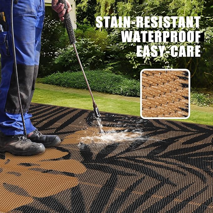 Homcomoda Outdoor Rugs 9’x12’ Waterproof Reversible Patio Rugs Outdoor Clearance Lightweight Outdoor Rugs Portable RV Camping Mats for Tents Deck Porch BBQ Beach Backyard