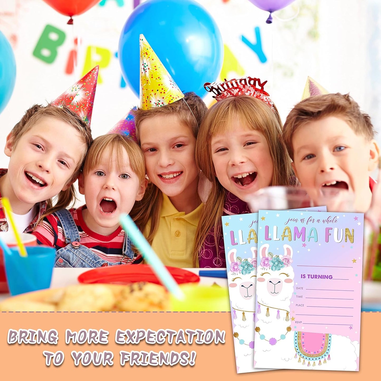 Llama Birthday Party Invitations, 20-Count A Whole Llama Fun Alpaca Birthday Party Invites With Envelopes-HBYQK-B52