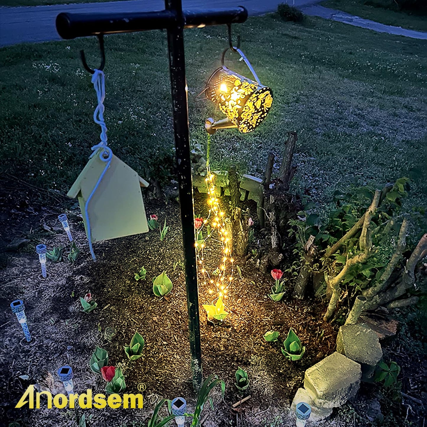 Anordsem Solar Watering Can Lights - Butterfly Hanging Lanterns, Waterproof Decor For Garden, Patio, Christmas Gifts For Women, Model W52