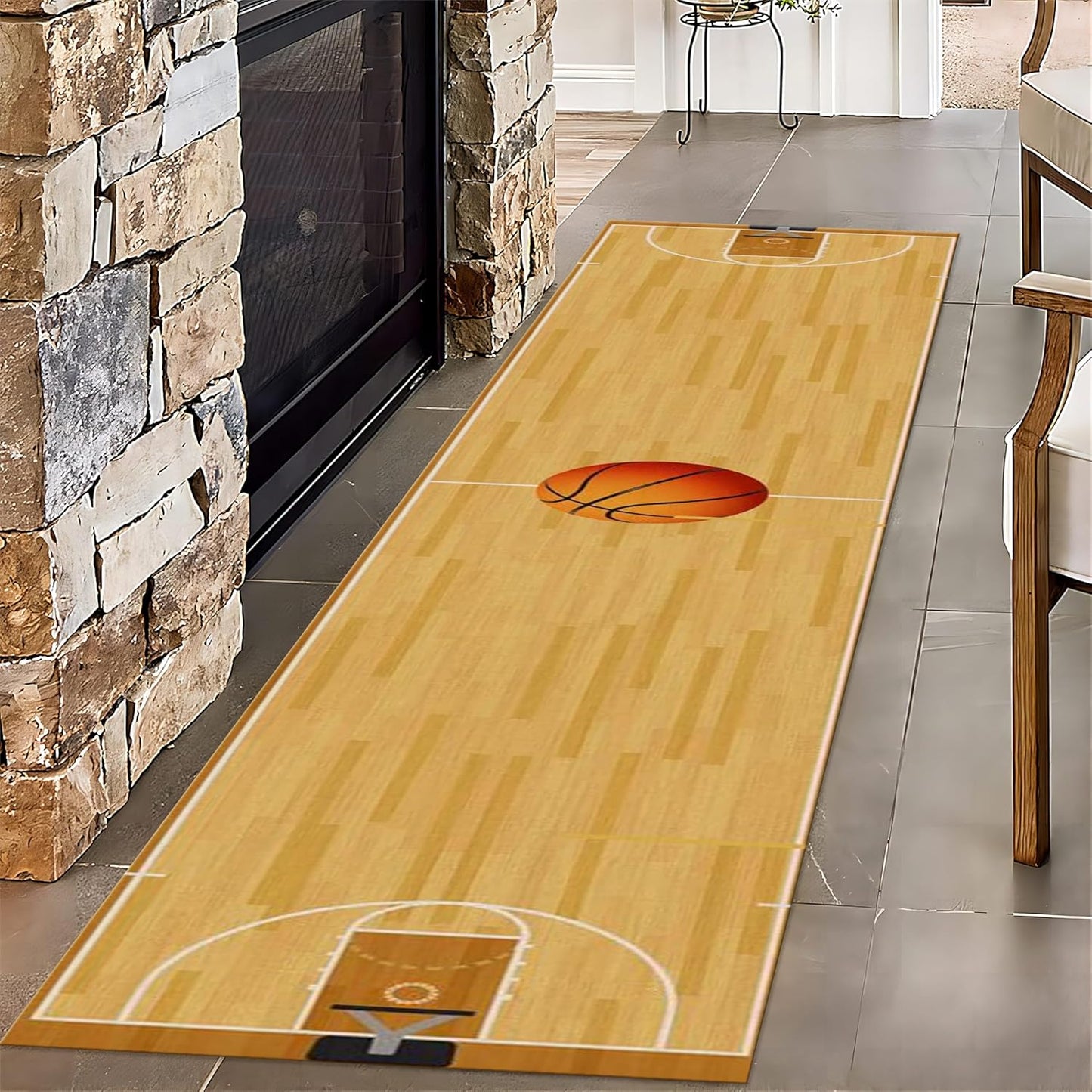 Sports Field Long Hallway Rug Runners, 2x10ft, Basketball Game Runner Rug, Machine Washable Durable High Traffic Rug, with Non Slip Backing Absorbent Carpet for Entryway Living Room