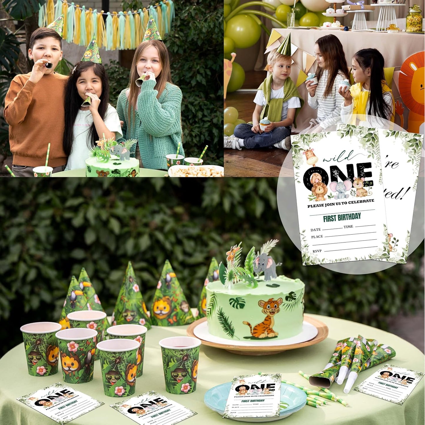 Wild One Birthday Invitations, 20 Invitation Cards with Envelopes, Safari Zoo Invites for Party Decorations Favor Supplies - A15