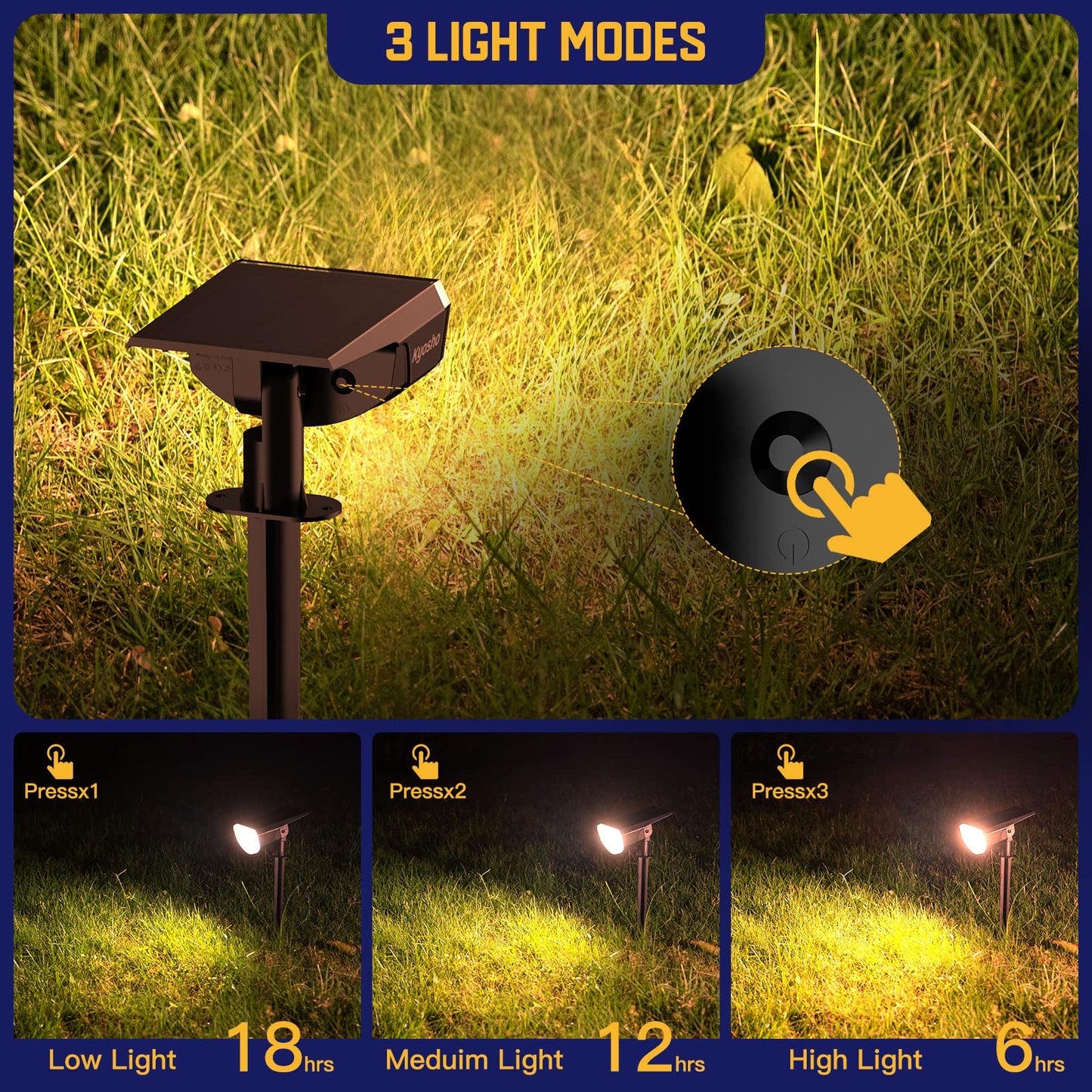 Kyosho Solar Spot Lights, 38 LED, IP67 Waterproof, 3 Modes, 6 Pack, Warm, Model 6 Pack-TOT38-Warm