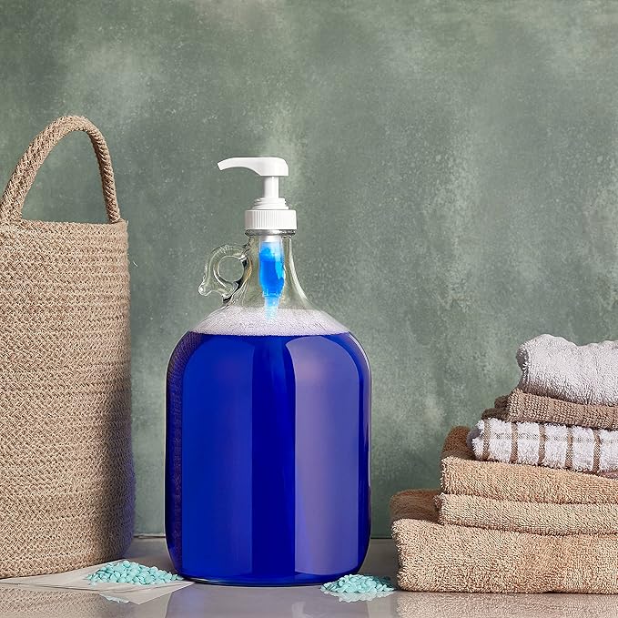 Gallon Glass Pump Dispenser Bottle, Large Jug Laundry Liquid Detergent Dispenser with Pump for Laundry Room Organization, Soap, Fabric Softener, Commercial Condiment Dispenser- 128 oz by Kitchentoolz