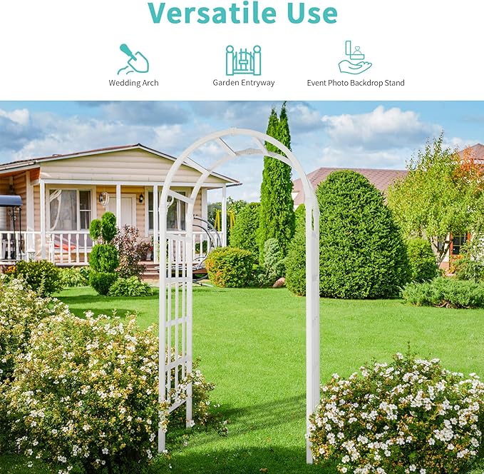 VINGLI Vinyl Garden Arbor, PVC Wedding Arch for Ceremony Party, Garden Trellis for Climbing Plants Outdoor, Arch Backdrop Stand for Garden, Backyard, Lawn