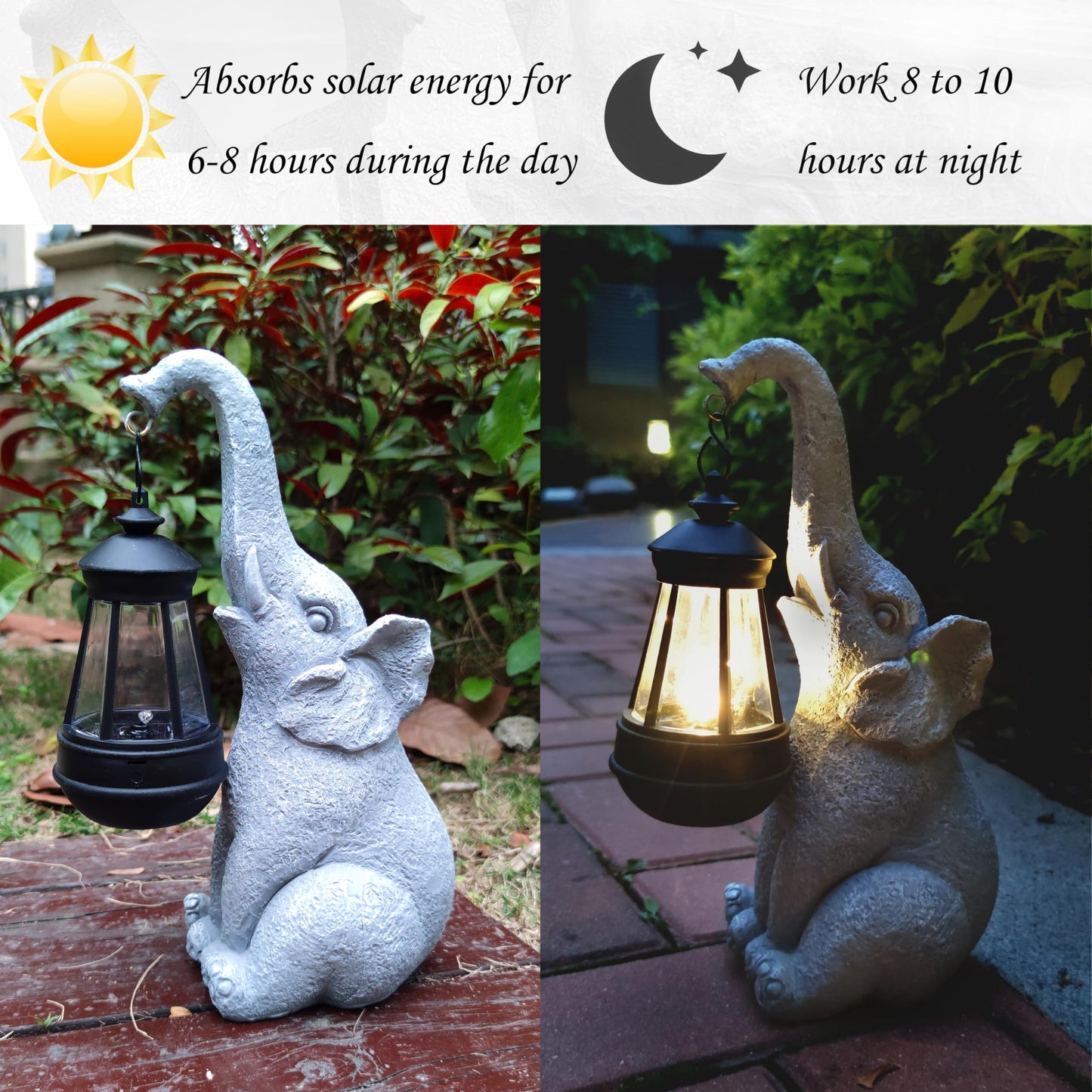 Vioyouns Elephant Solar Garden Statues Resin Elephant Figurine Decorations With Solar Lights Lantern  Outdoor Garden Decor Art For Lawn Yard  Unique Housewarming Gift For Garden Home