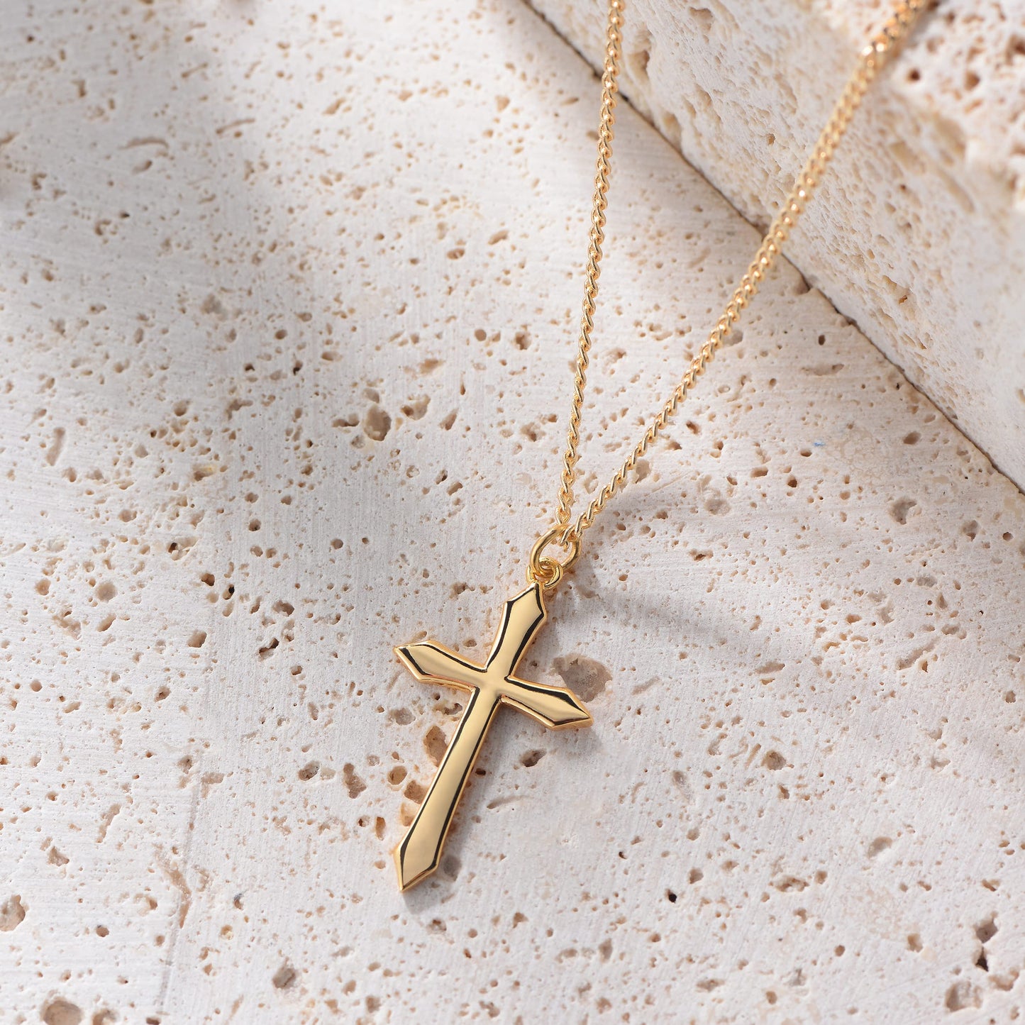 Fettero 14K Gold Plated Cross Necklace, Blank Cross Faith Pendant Dainty Chain Simple Tiny Jewelry Gift for Women