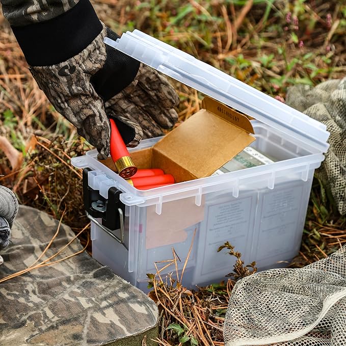 Sheffield 12758 4-Pack Ammo Storage Box, Stackable .30 Cal Field Boxes, Water and Dust Resistant, Lockable Storage Box with Handle, Secures Hunting Gear, Supplies, and Bullets, Made in the USA, Frost