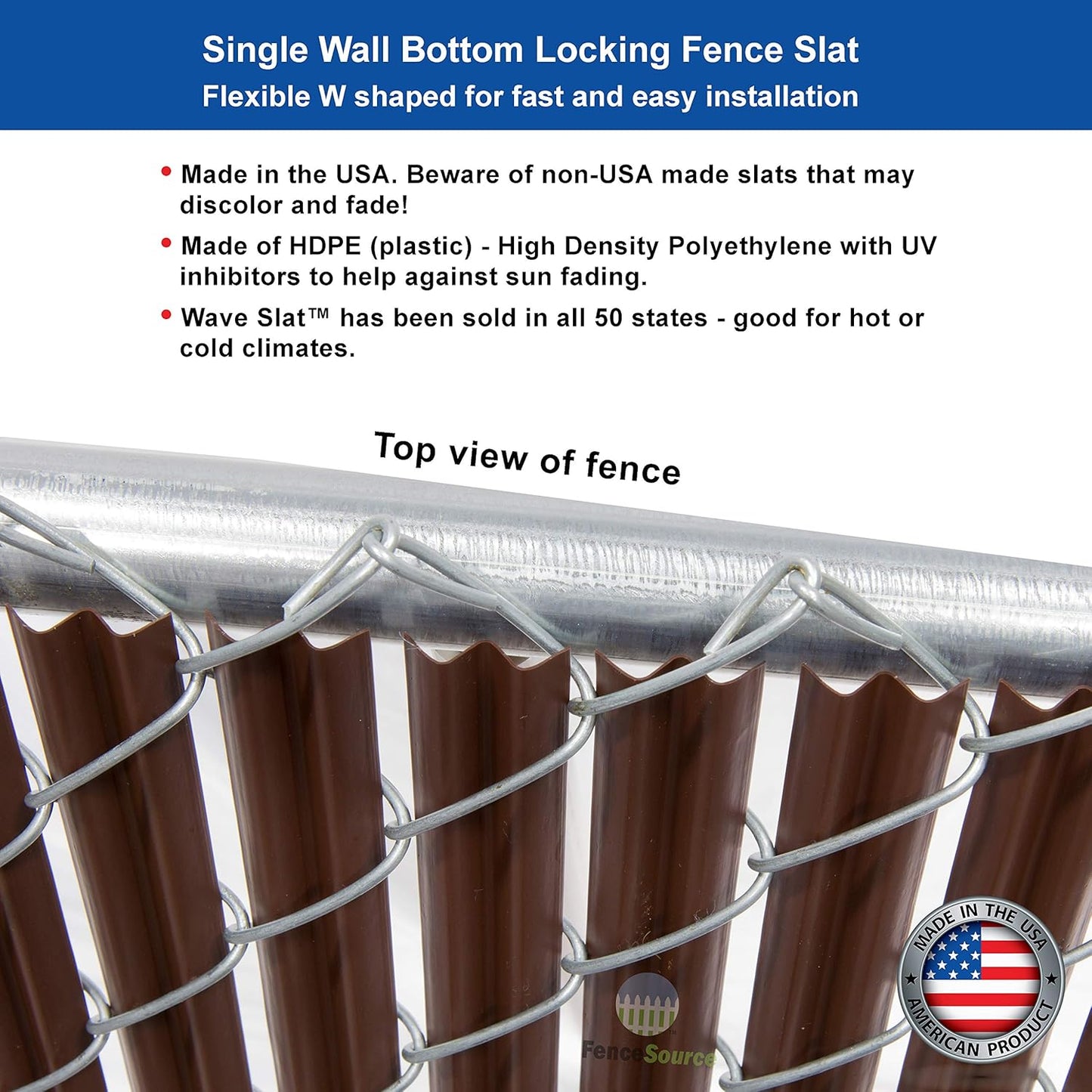 Brown Wave Slat (9 Colors Available) Single Wall Bottom Locking Privacy Slat for a 6 ft high Chain Link Fence (Slat Length 68.5", Brown)