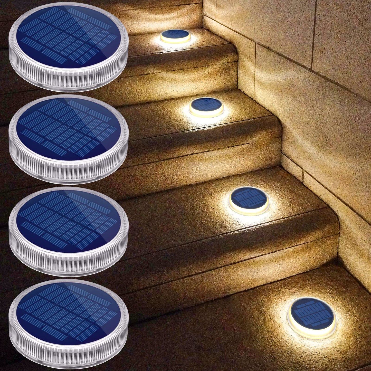 YiLaie Solar Step Lights Outdoor Waterproof, Warm White Stair Lights Solar Powered for Steps Deck Stair Yard Pathway (4 Pack)