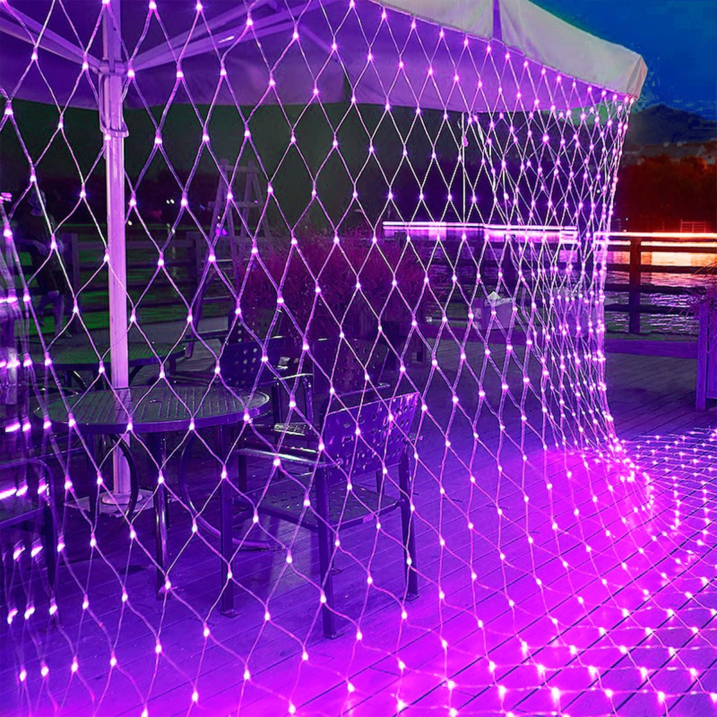 WATERGLIDE Outdoor Halloween Net Lights, 360 LED, 12FT x 5FT, 8 Lighting Modes, Purple, Model HB-360WCOI