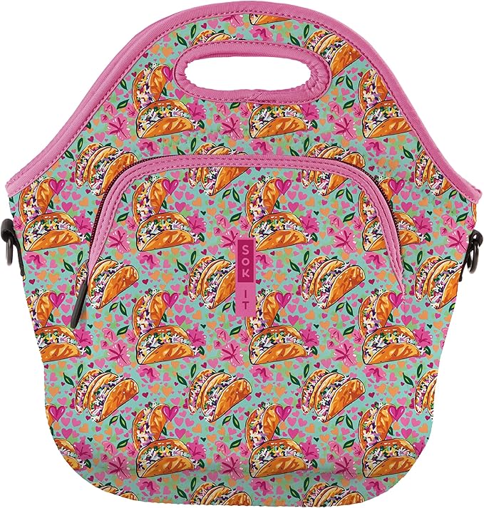 Sok It LunchTote Zippered Bag Insulated Neoprene Caddy (Taco 'Bout, X-Large 6.5 Quart Lunch Tote)
