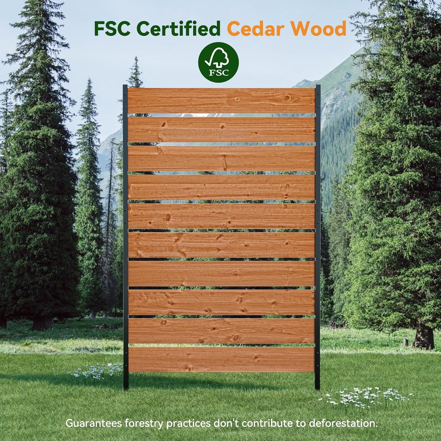 Modern Shade 5' x 3' Wood Privacy Fence Screen (3 Panel) Natural Cedar Wood, Outdoor Privacy Fence Panel for Deck Balcony, Conceals Trash Cans Air Conditioner, Ultimate Fence Privacy Screen