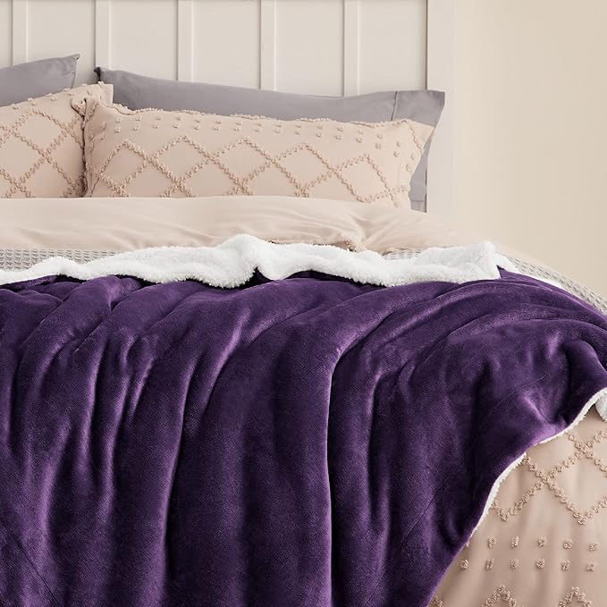 Bedsure GentleSoft Sherpa Fleece Throw Blanket Twin Size for Couch - Thick and Warm, Soft Fuzzy Plush Twin Blanket for Winter, Purple, 60x80 Inches