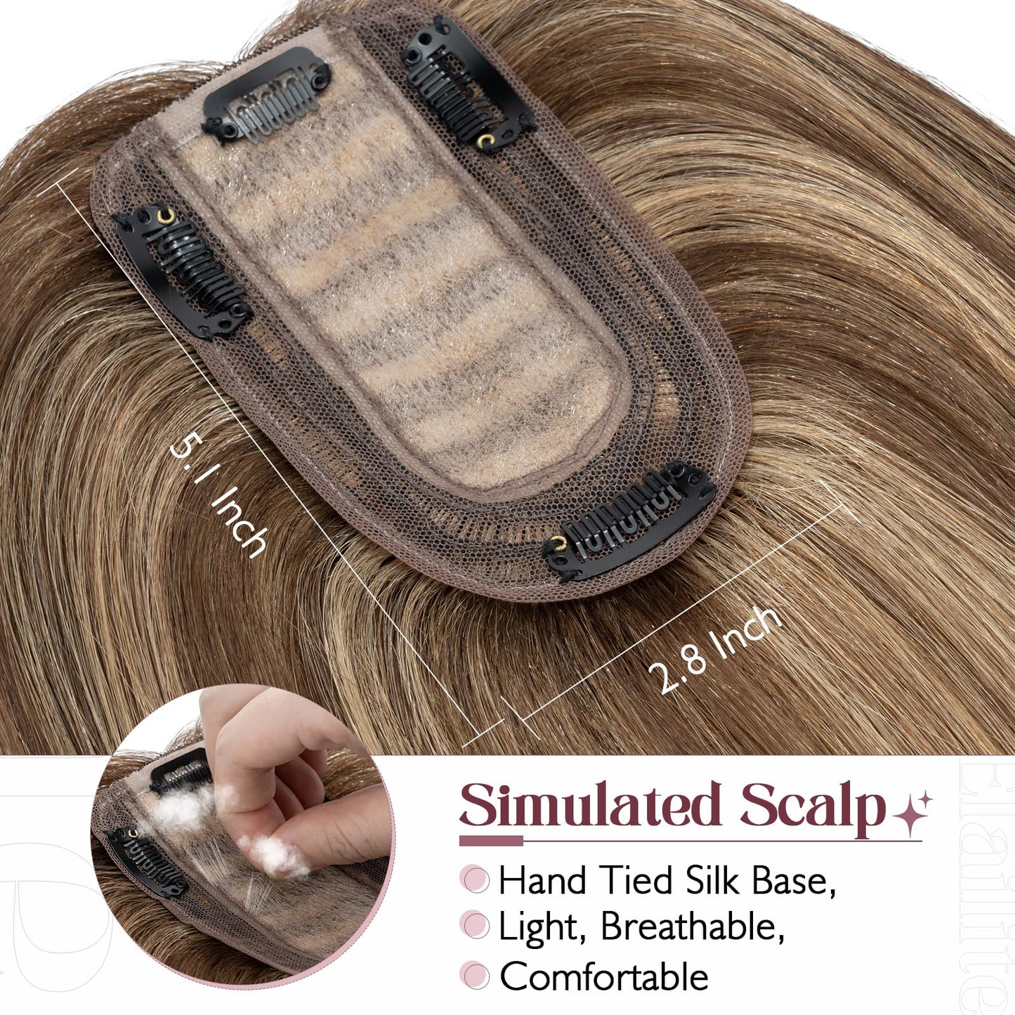 Elailite Hair Toppers for Women Real Human Hair Topper Thinning Thin 5.1x2.8 Silk Base Clip in Remy Hairpieces 6 Inch Chocolate