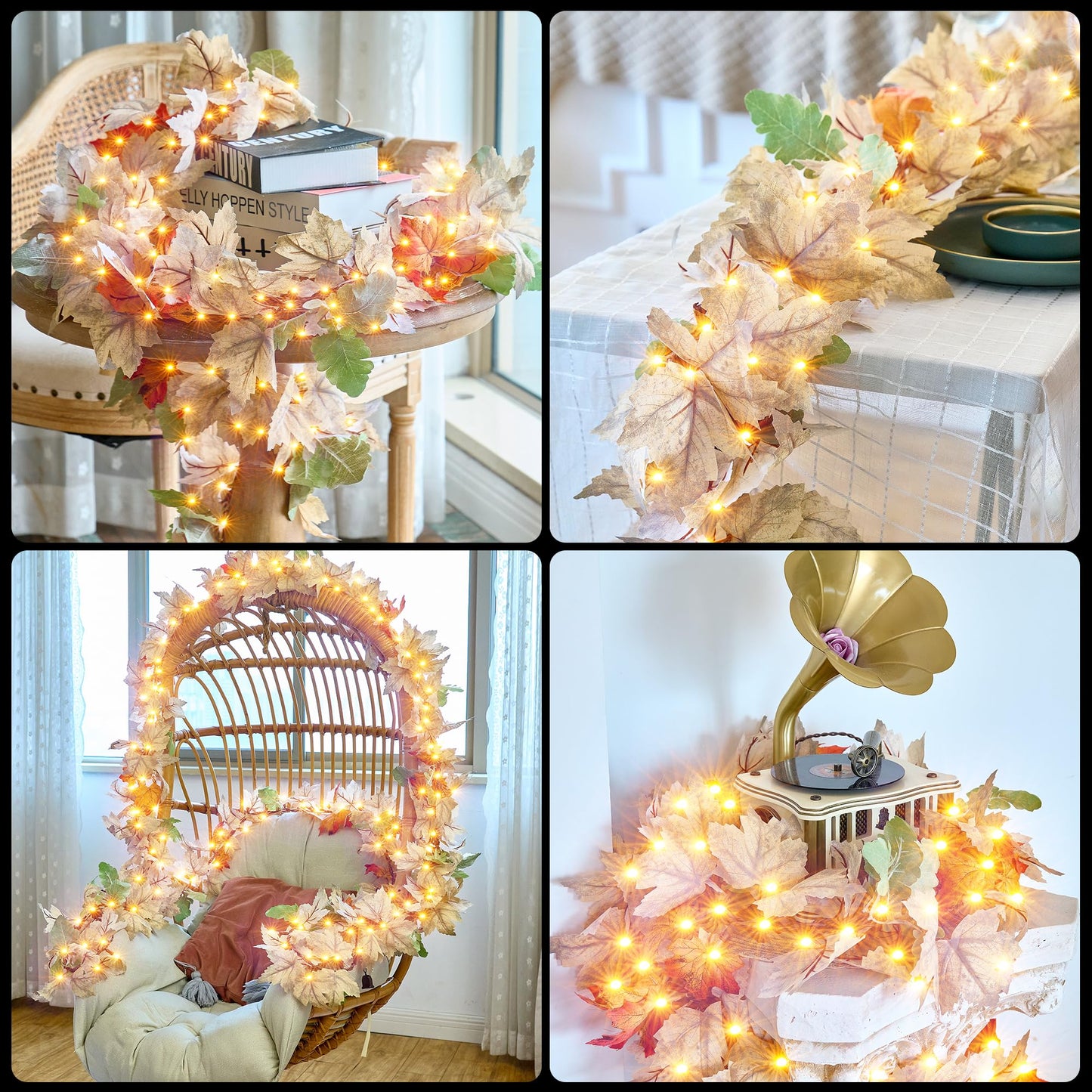 Meknow Fall Decorations - 3 Pack Plug-in Fall Lights, 50 Warm Incandescent Bulbs, UL Certified, Indoor/Outdoor, Model G0501A