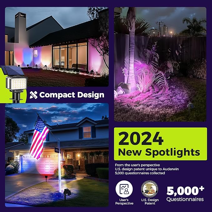 Color Changing Solar Spot Lights Outdoor Waterproof for Flag, Tree, House, Garden, Yard, Landscape Spotlights for Accent Uplighting Halloween Christmas Decorations-4 Pack