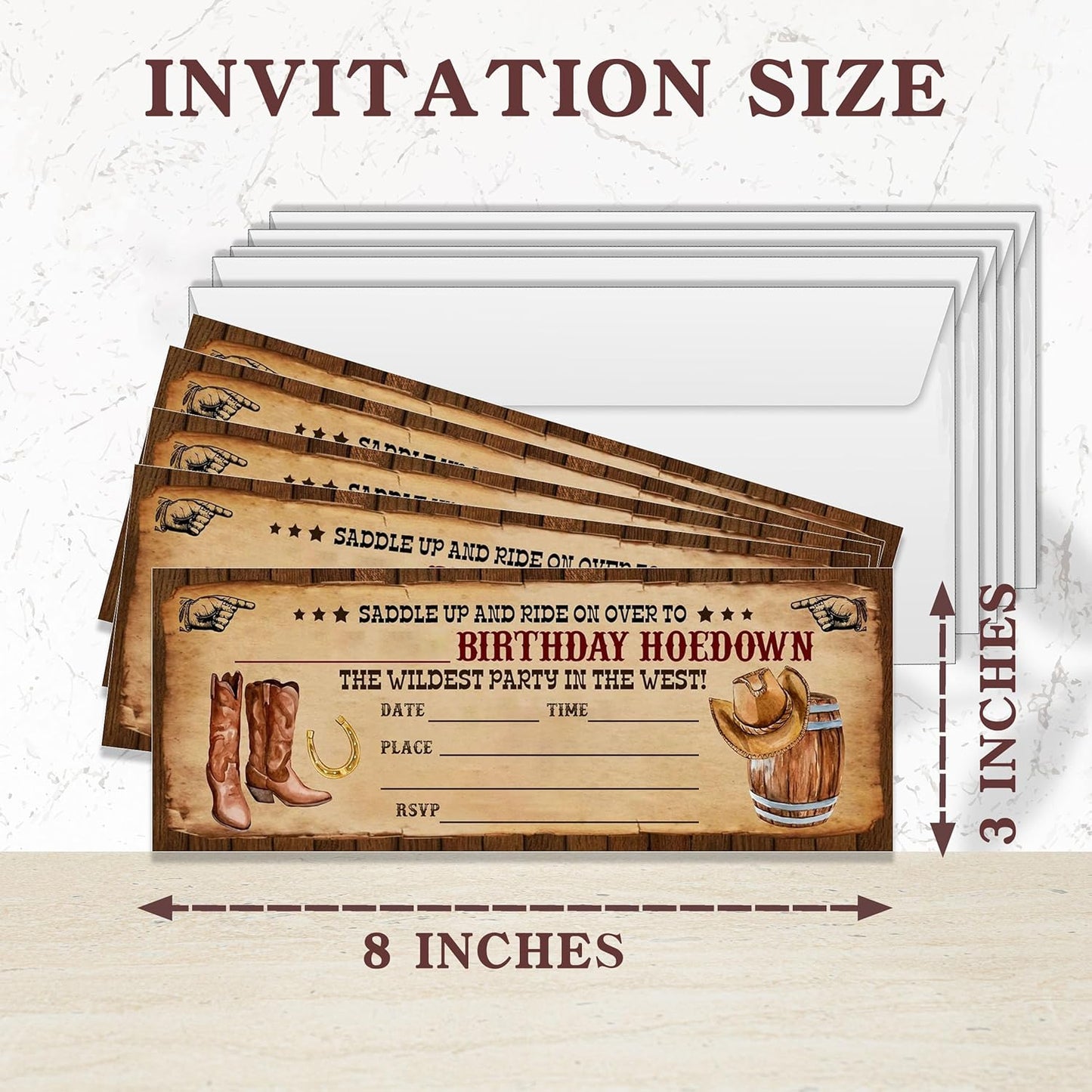 Retro Birthday Cards-The Wildest Party Ticket Invite Cards-Retro West Boots Birthday Invitation with Envelopes for West Lovers-Celebration Party Favor & Supplies (20 Packs)-A22