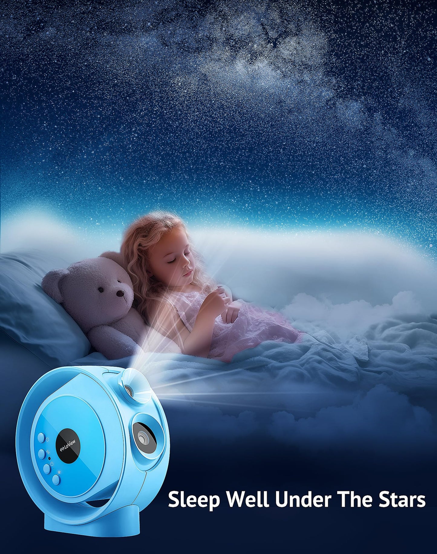 LaView Galaxy Star Projector, HD Projector for Kids, 130 ft² Projection Area, Blue, Model LV-X1-L-US