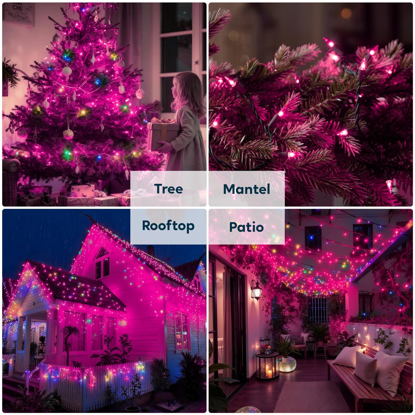 Joiedomi Pink Christmas String Lights 200(2X100) 42.8Ft Valentines Day Fairy Tree Lights Plug In For Indoor Outdoor Xmas Valentines Decor Patio Holiday Theme Party Yard House Green Wire