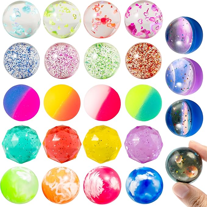 JOYIN 24 PCS Multistyle Bouncy Balls, 6 Styles 32mm Assorted Bouncy Balls Bulk with Storage Bag, Bounce Toys for Kids Part...