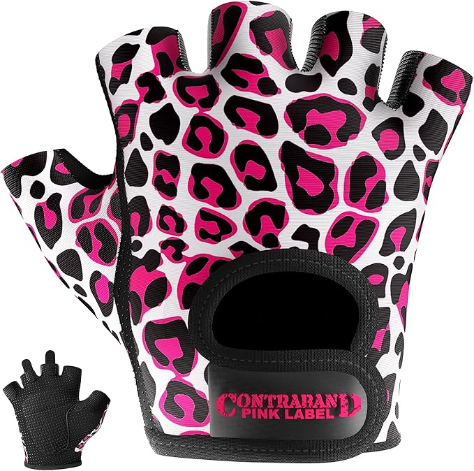 Contraband Pink Label 5297 Womens Design Series Leopard Print Lifting & Rowing Gloves (Pair) - Lightweight Vegan Medium Pa...