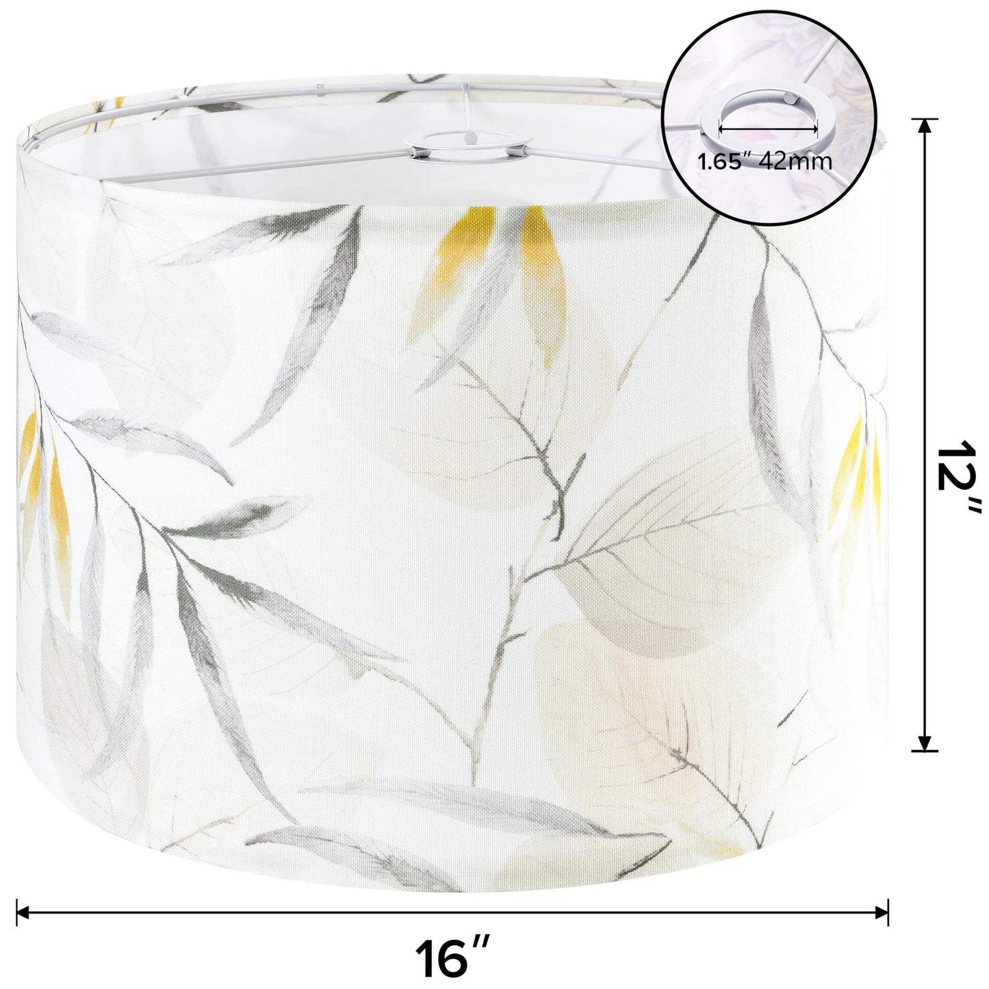 GO&SO Large Drum Lamp Shade, Leaf Pattern, 16inx16inx12in, Polyester Linen, E27 Base, Multicolour, DIY Assembly, Model G5-17-6DZT