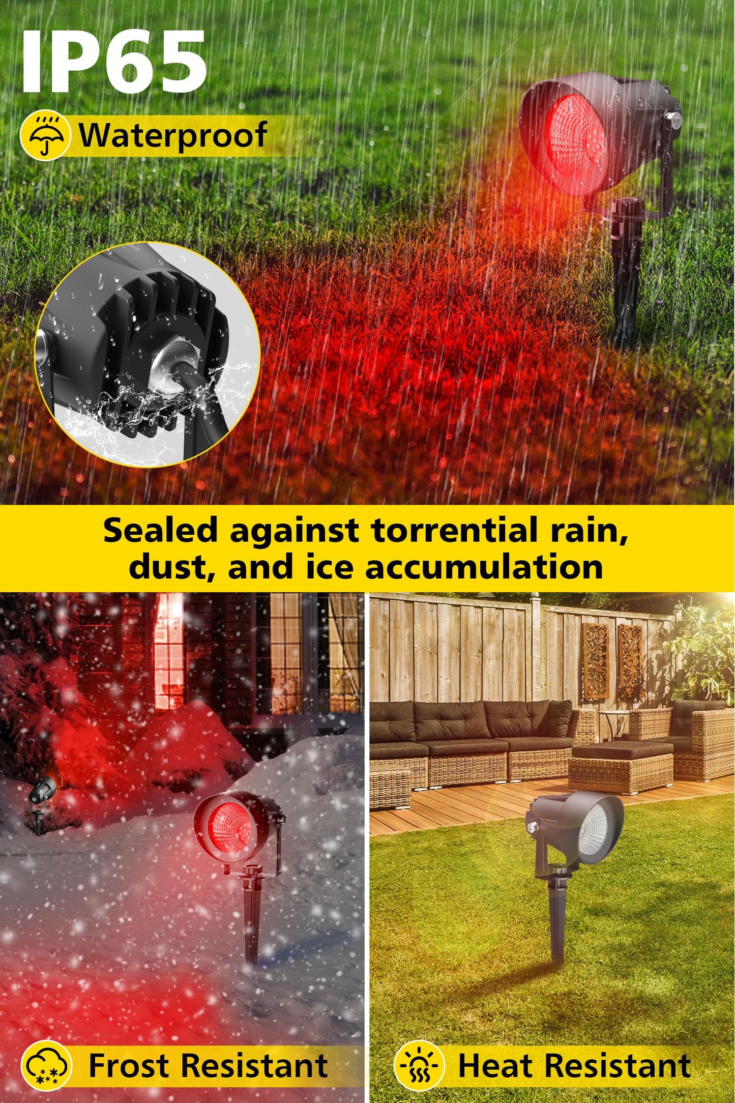 T-Sun Christmas Red Spotlight Outdoor  Waterproof Led Landscape Lighting With Us Plug  Easy Install 270?Adjustable Outdoor Spot Lights For Garden Tree Yard Decor