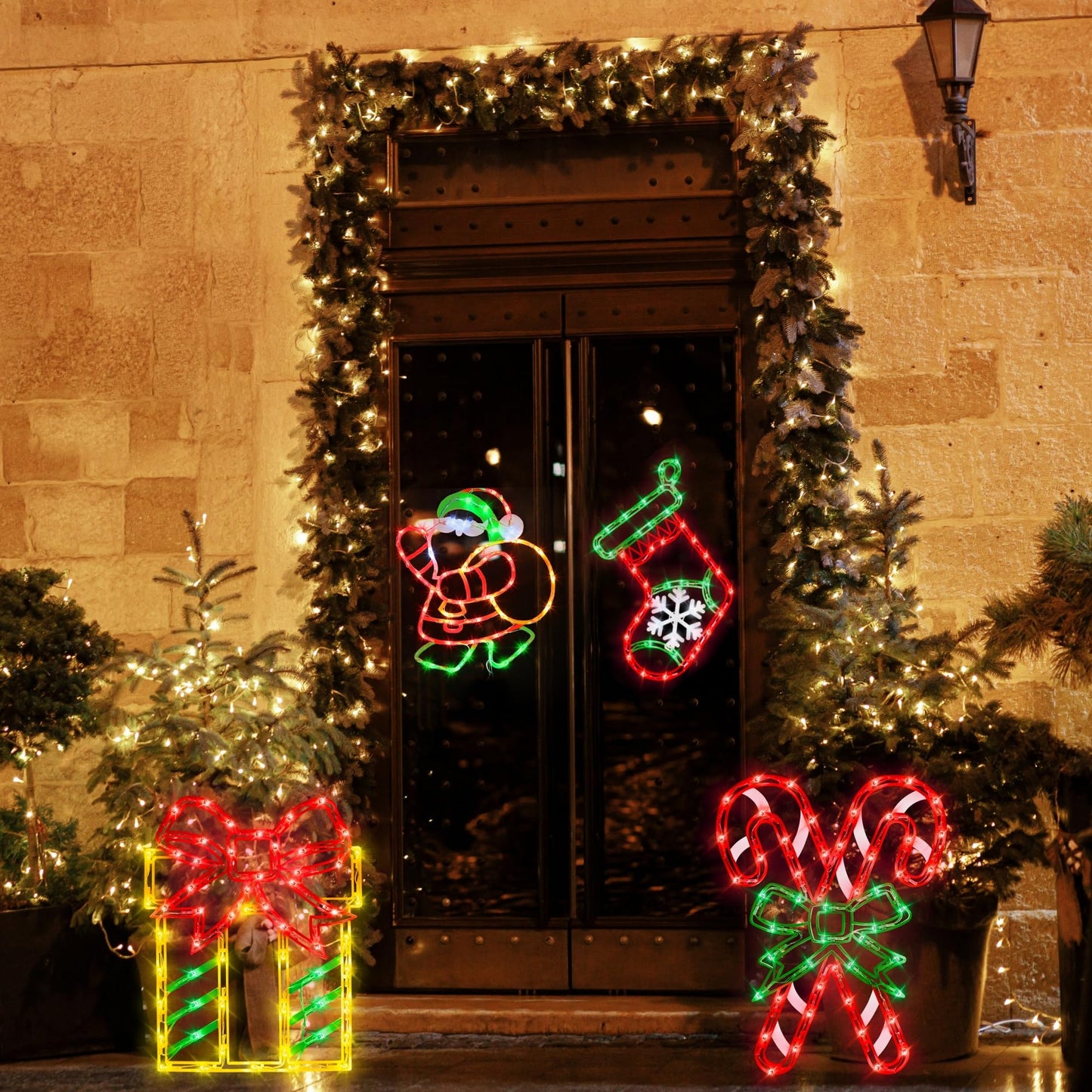 16 Christmas Window Silhouette Lights - 6 Pack Colour Lighted Snowflake  Gift Box  Christmas Tree  Christmas Stocking  Snowman  Candy Cane For Holiday Indoor And Outdoor Wall Door Window Decorate