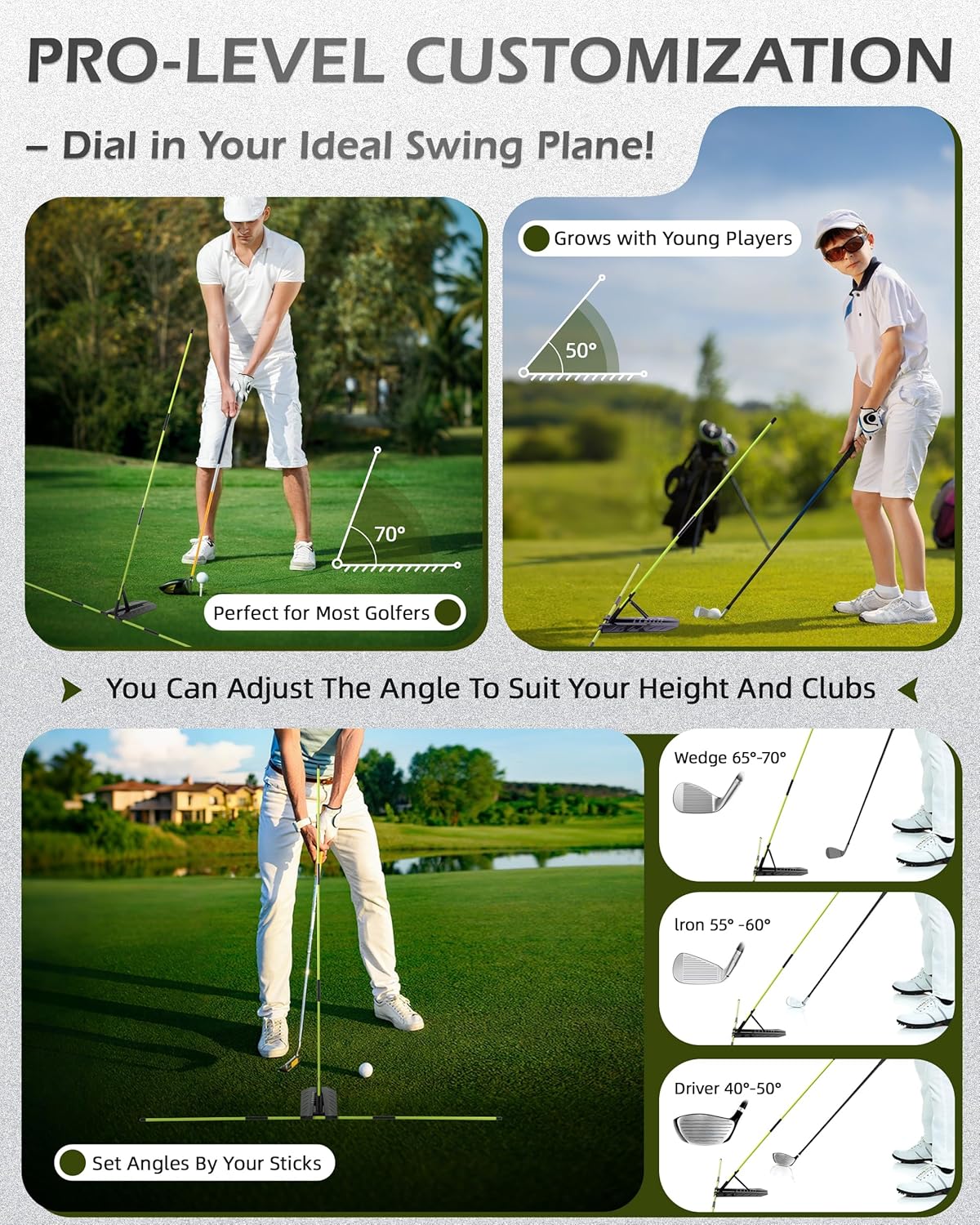Golf Alignment Sticks, Golf Swing Trainer with Angle Plate/Holder Sets, Posture Corrector Golf Trainging Aid, Swing Plane Trainer for Aiming, Putting, Swing/Professional Golf Practice Tools