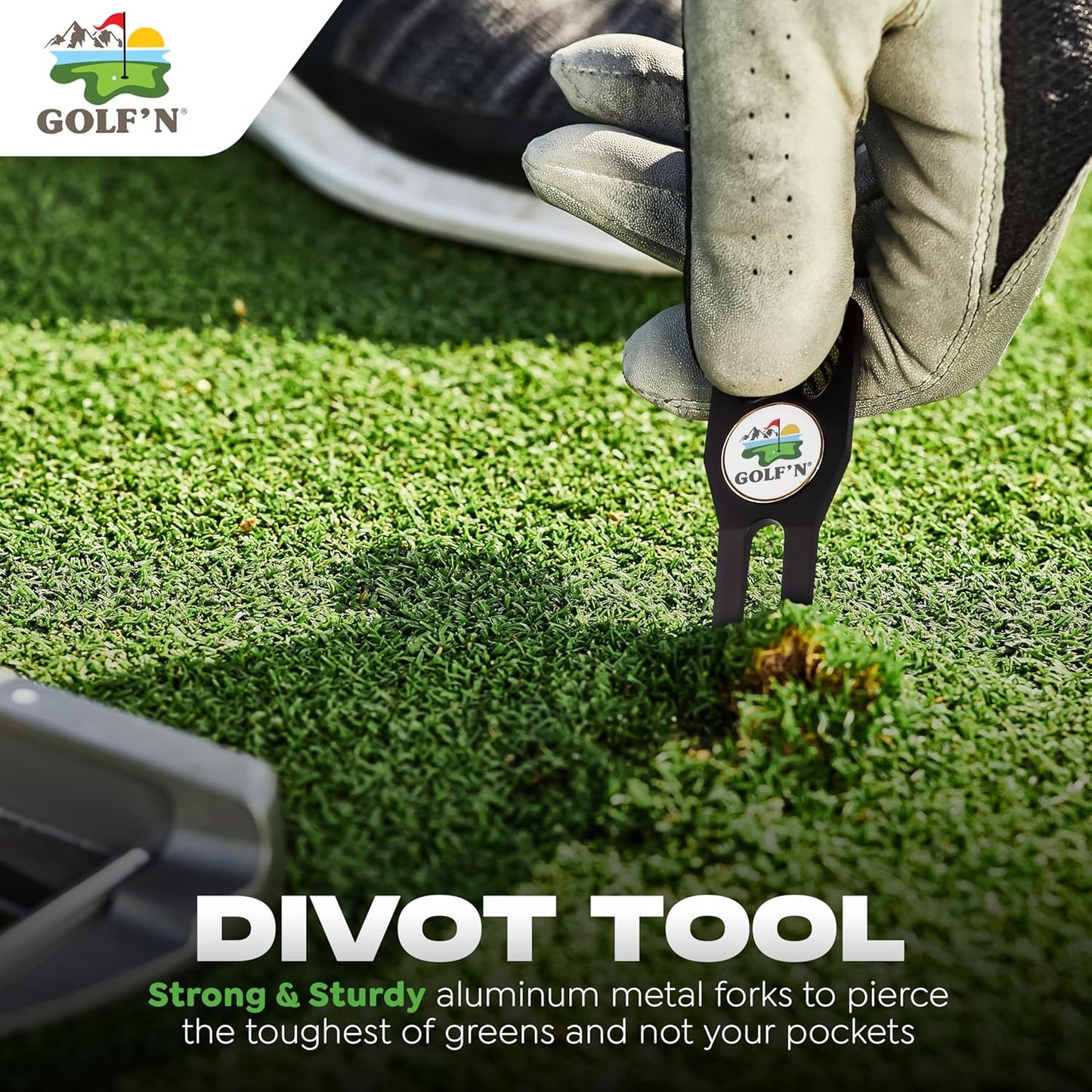 Golf'N Aluminum Golf Ball Marker Divot Repair Tool - Magnetic Ball Marker, Groove Cleaner & Bottle Opener - Essential Golf Divot Tool for Golfers, Sleek Design
