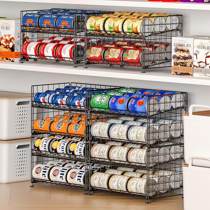 JKsmart 2-Pack Stackable Can Rack Organizer, Can Storage for Kitchen Pantry Cabinet, Can Holders for Food, Multifunctional Can Dispenser for Snacks Soda