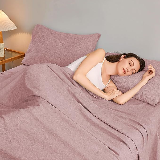 King Sheets Wine Red, Ultral Soft Cationic Linen Look Sheets, Luxury Cooling Cozy Bed Sheet Set with Non-Slip Fitted Sheet