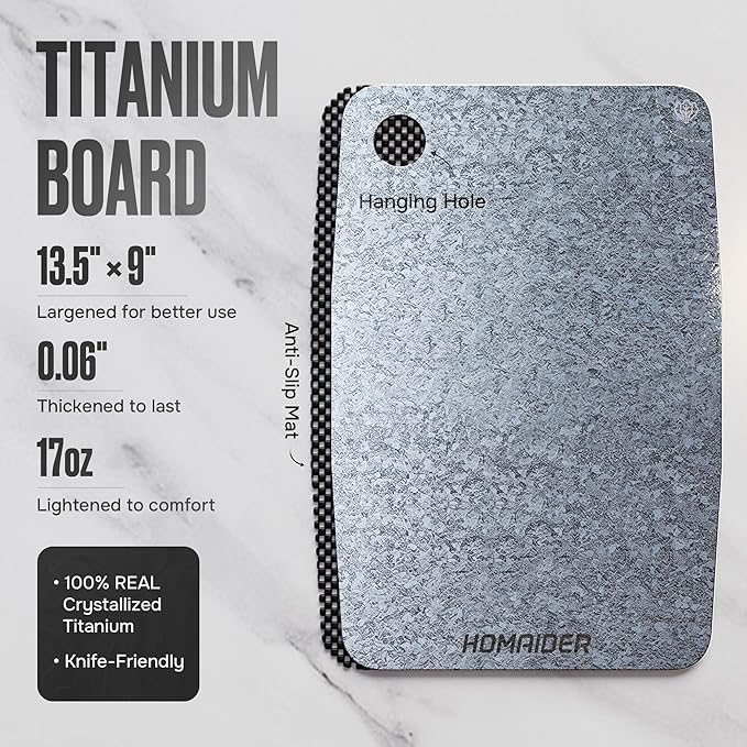 Titanium Cutting Board – Pure Titanium Chopping Board for Kitchen – Non-Toxic, Microplastic-Free, Double-Sided, Dishwasher Safe, Durable Metal Cutting Board