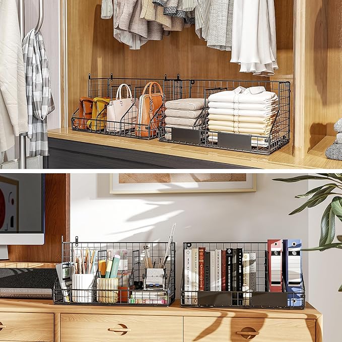 2-Tier Stackable Pantry Organizers and Storage, Can Organizer for Pantry and Soda Can Organizer, Metal Wire Rack with 4 Adjustable Dividers Holds 60+ Cans for Cabinet Countertop