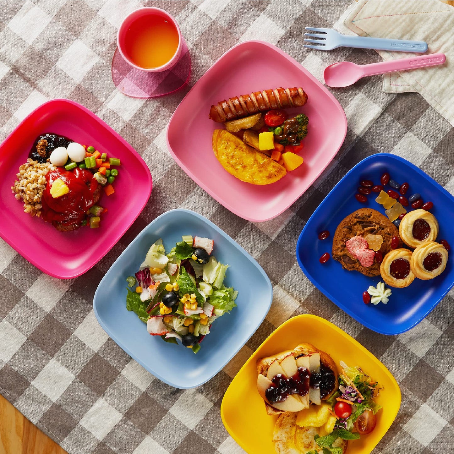 SUGARCANE Kids Plates 5Pack (7.9”) + Coconut Pad 2Pc- Organic Dishes for Toddler to Big Kids - USDA Certified – Microwaves & Dishwasher Safe – BPA Free, Unbreakable, Reusable - Multi
