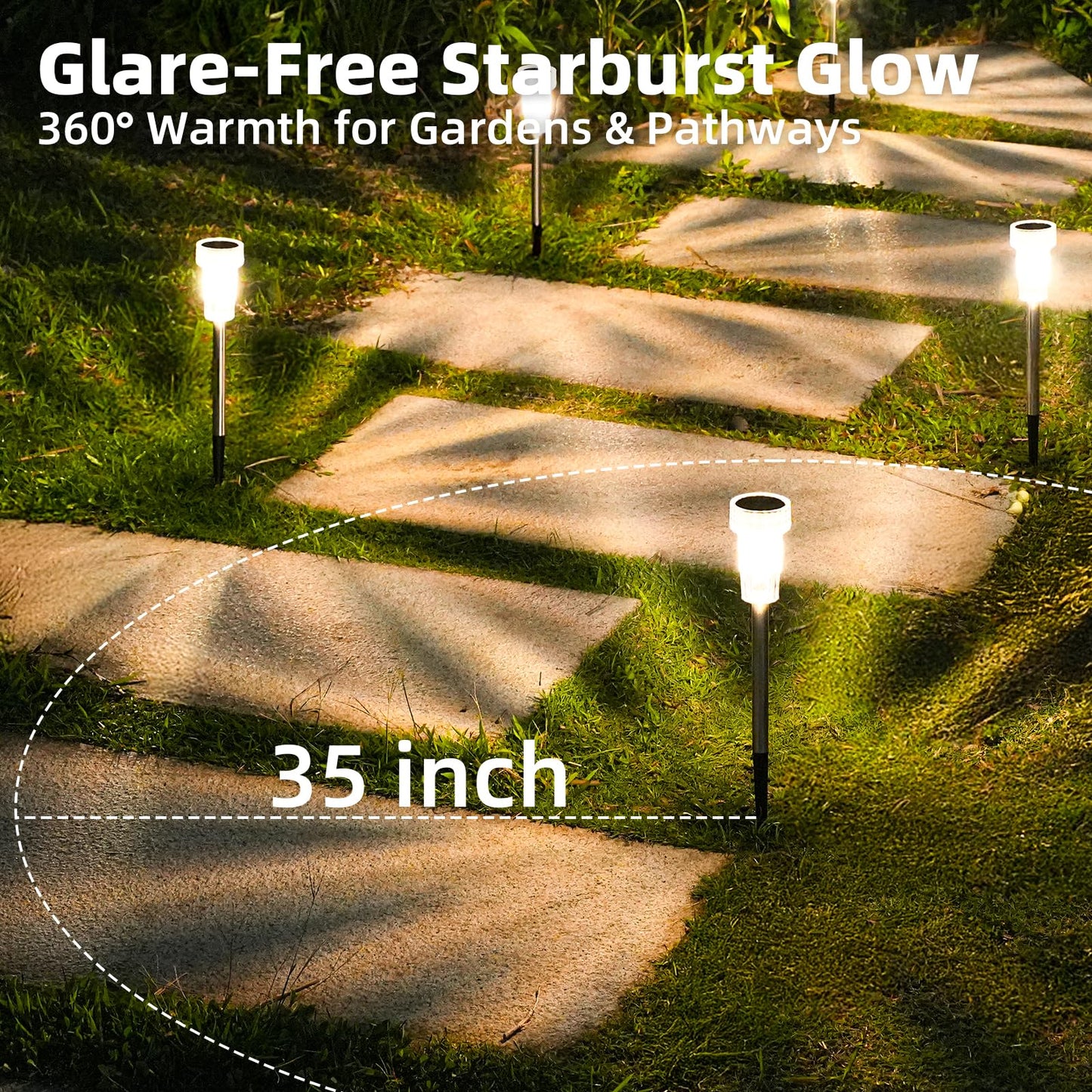 Deraysion 12 Pack Solar Lights Outdoor  Solar Pathway Lights Auto Dusk-To-Dawn Landscape Garden Lighting  Waterproof Stainless Steel Pole Lighting For Path  Yard  Walkway  Garden  Driveway