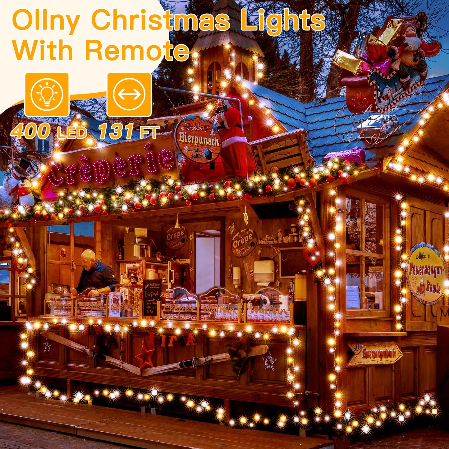 Ollny Warm White And Cool White Christmas Lights Waterproof  400Led 131Ft String Lights With Remote 3 Timer  Plug In 8 Modes Fairy Light For Xmas Tree Indoor Bedroom House Decorations