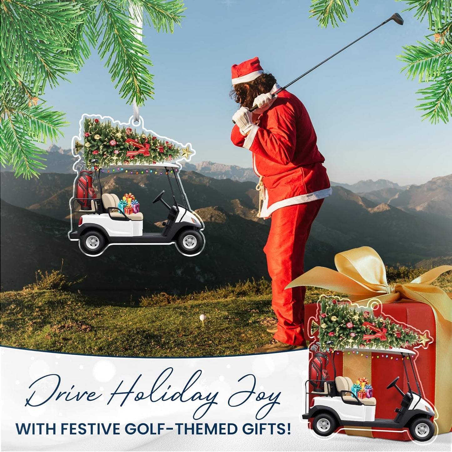 FLAGWIX Christmas Golf Gifts for Men Women - Acrylic Golf Christmas Ornaments 2025 for Tree Decorations - Golfing Gifts for Golfers Men, Sports Ornaments for Tree, Gift for Golfers Friend