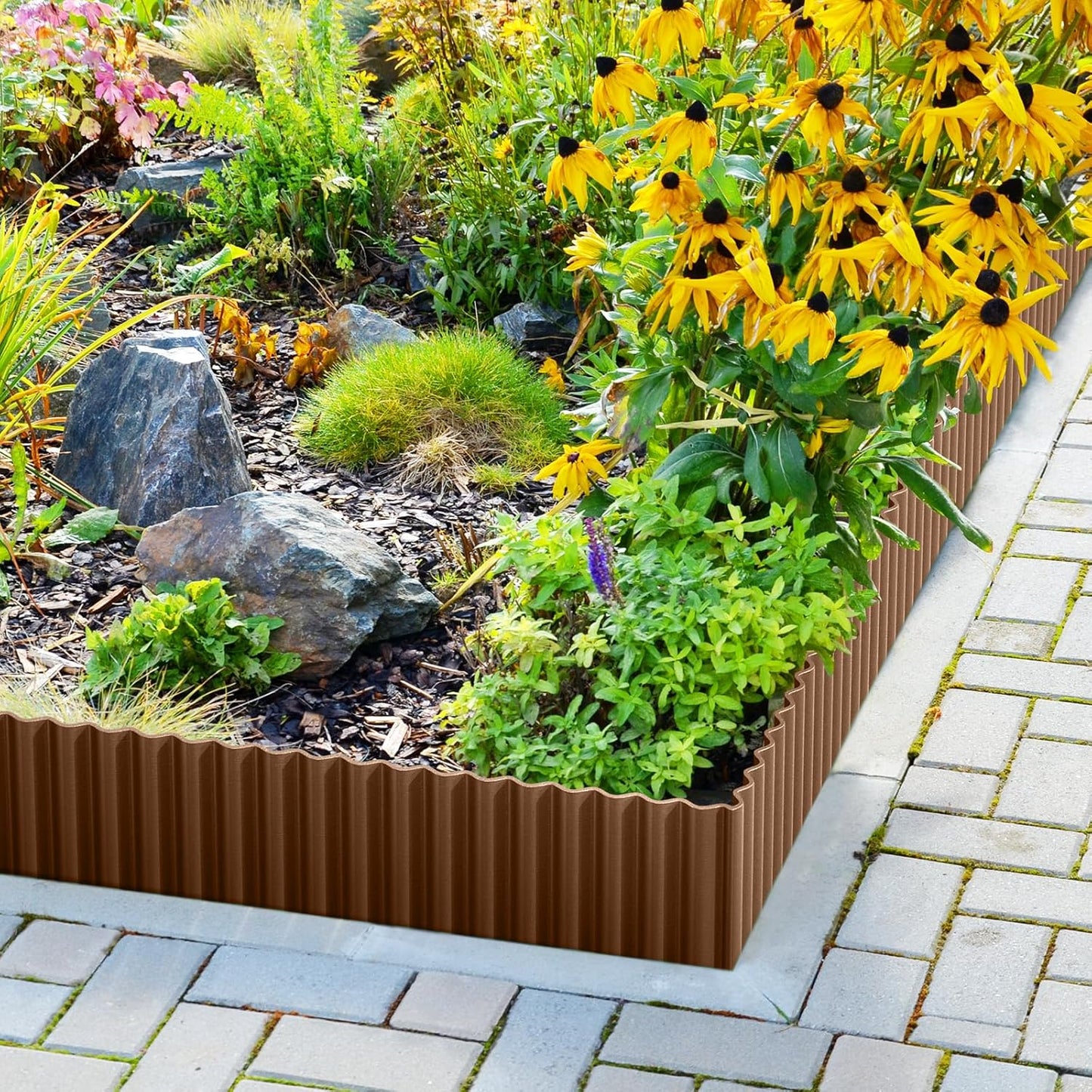 LAVEVE Corrugated Metal Garden Edging 6" x 40Ft, Landscape Edging Border for Lawn, Flower Bed, Garden Fence, Paver Edging (Coffee)
