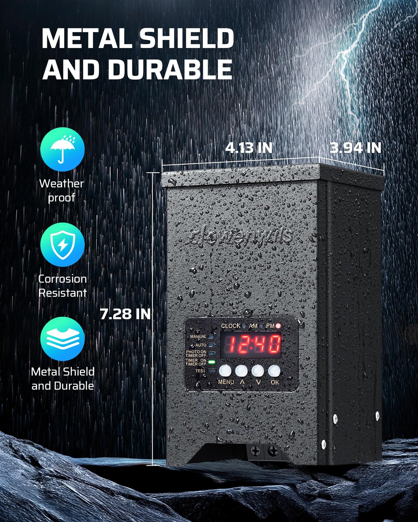 DEWENWILS 200W Low Voltage Landscape Transformer, 120V to 12V, Weatherproof, Black, Model HCLT04H1