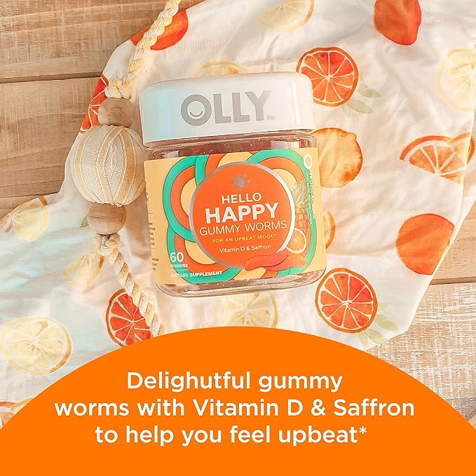 OLLY Metabolism Gummy Rings, Apple Cider Vinegar, Vitamin B12, Chromium & Hello Happy Gummy Worms, Mood Balance Support, Vitamin D, Saffron, Adult Chewable Supplement
