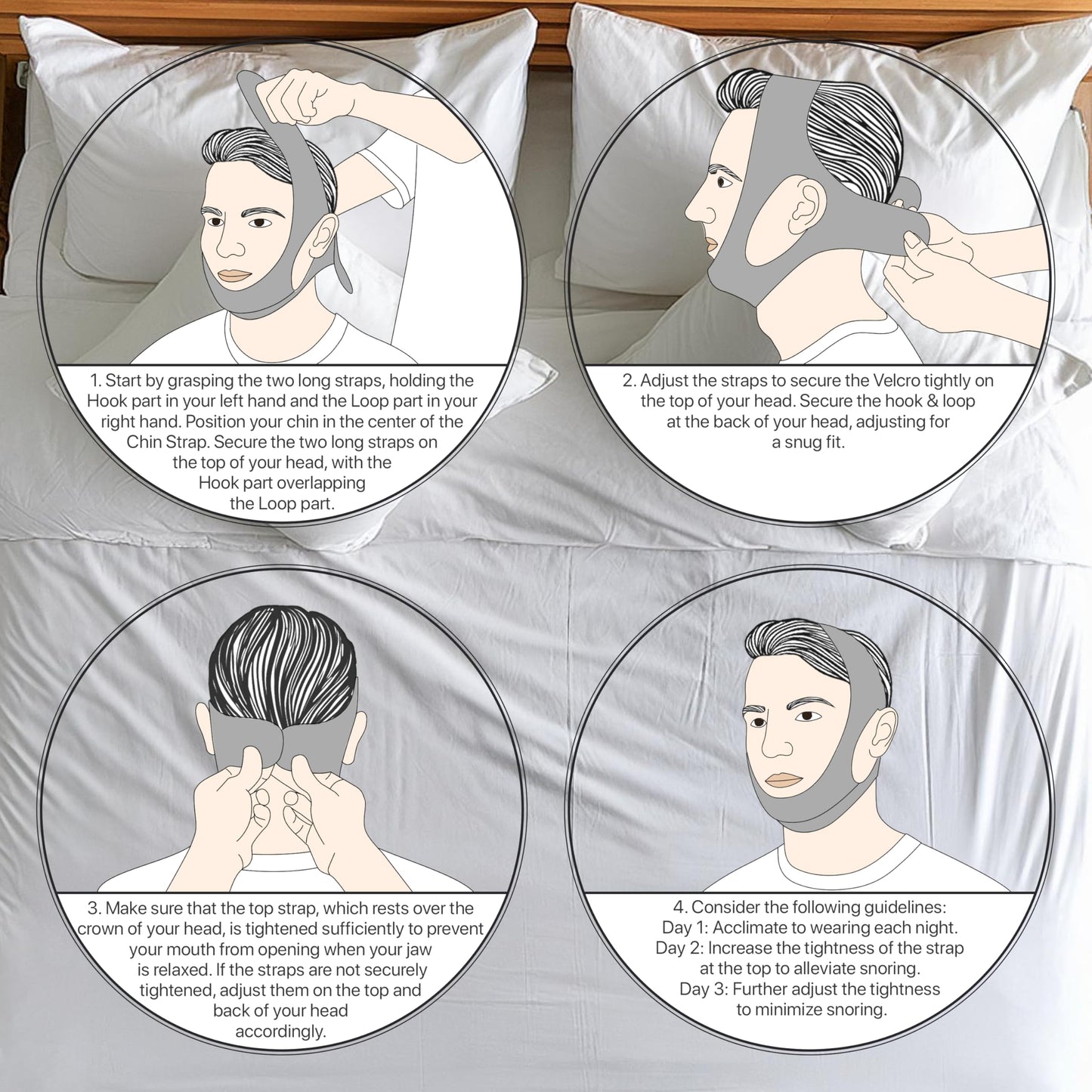 Chin Strap for CPAP Users | Comfortable Mouth Support to Encourage Closed Mouth Positioning Nasal Breathing for Men and Women Who Breathe Through The Mouth During Sleep by PIDOTI (Black, S-M)