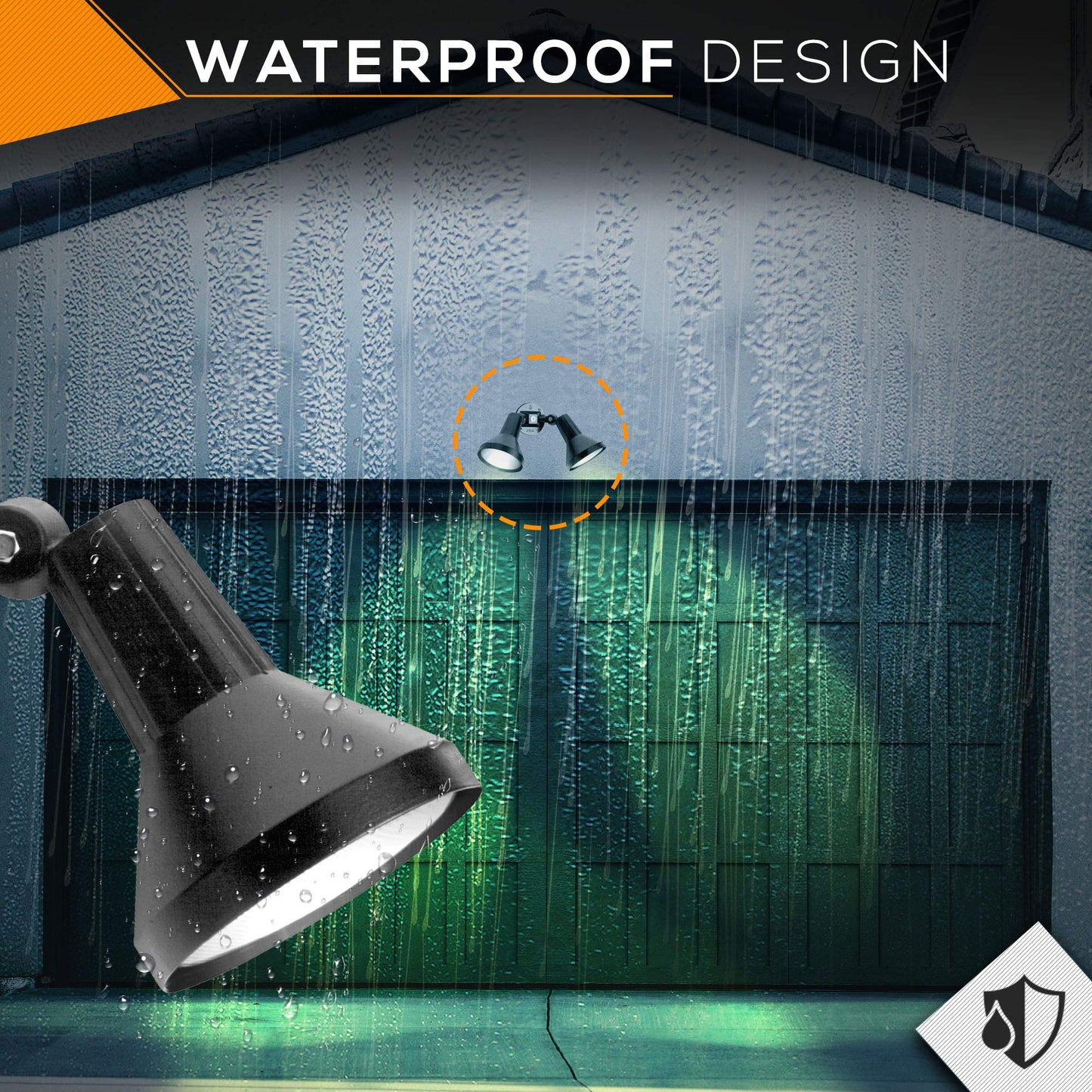 Ciata 15in Outdoor Security Flood Light, 150W PAR38, Heavy Duty Cast Aluminum, Weather Proof, Black Finish