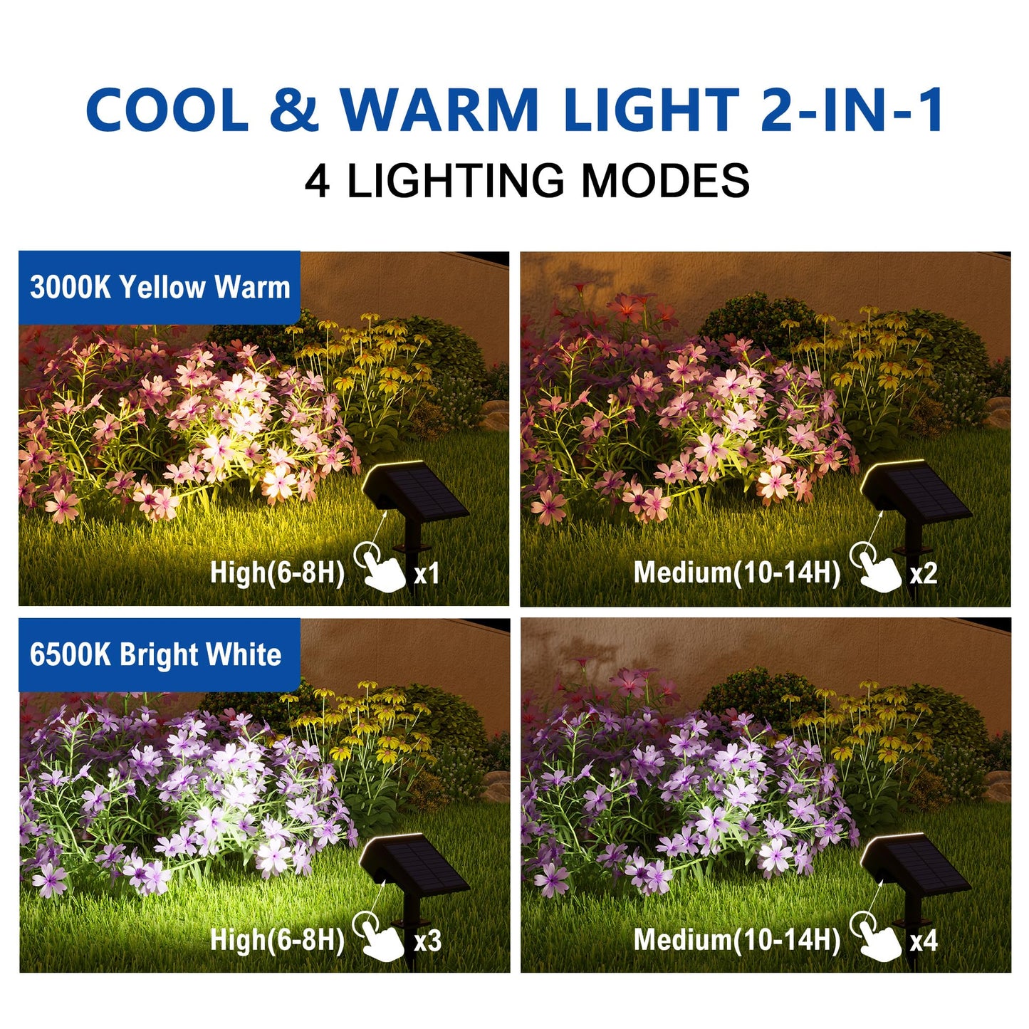Jejot Solar Spot Lights Outdoor Waterproof Ip65 4 Pack 2Cct(3000K/6500K) 4 Lighting Modes Selectable  Solar Powered Yard Garden Solar Spot Lights For Outside Landscape Auto On/Off