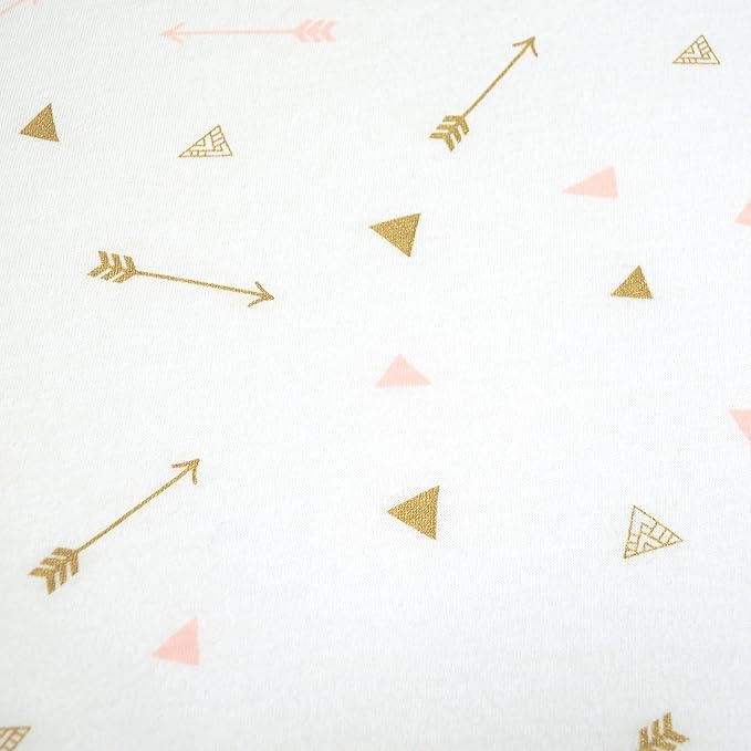 American Baby Company Printed 100% Cotton Knit Fitted Contoured Changing Table Pad Cover/Sheet - Compatible with Mika Micky Bassinet, Sparkle Gold/Pink Arrows, for Boys and Girls